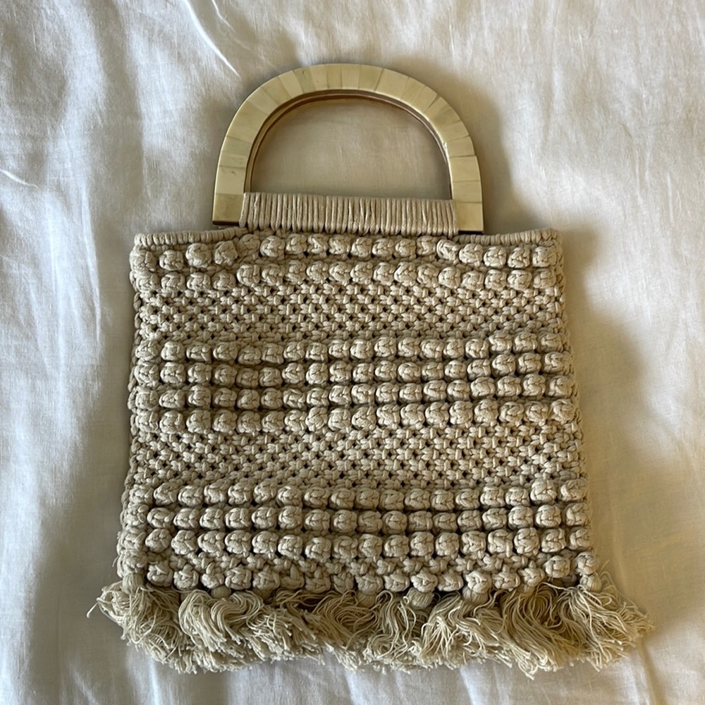 Cleobella Macrame Canvas Fringe Handle Bag - image 1